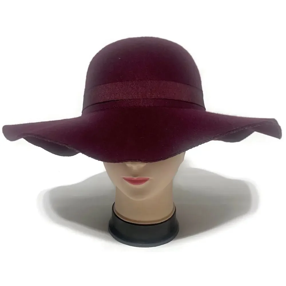 Torrid Wide-Brim Felt Hat With Fur Pom-Pom Deep Burgundy Purple Size S/M